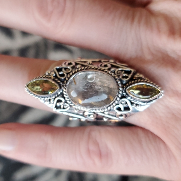 New Golden Rutile and Citrine 925 Silver Statement Ring. - Picture 3 of 8